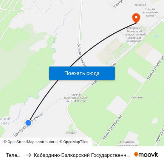Телевышка to Кабардино-Балкарский Государственный Аграрный Университет map