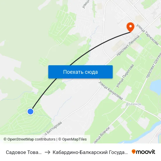 Садовое Товарищество Радуга to Кабардино-Балкарский Государственный Аграрный Университет map