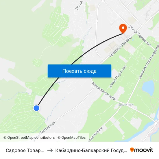 Садовое Товарищество Мичуринец to Кабардино-Балкарский Государственный Аграрный Университет map