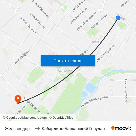 Железнодорожный Вокзал to Кабардино-Балкарский Государственный Аграрный Университет map