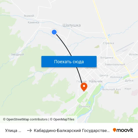 Улица Шокарова to Кабардино-Балкарский Государственный Аграрный Университет map