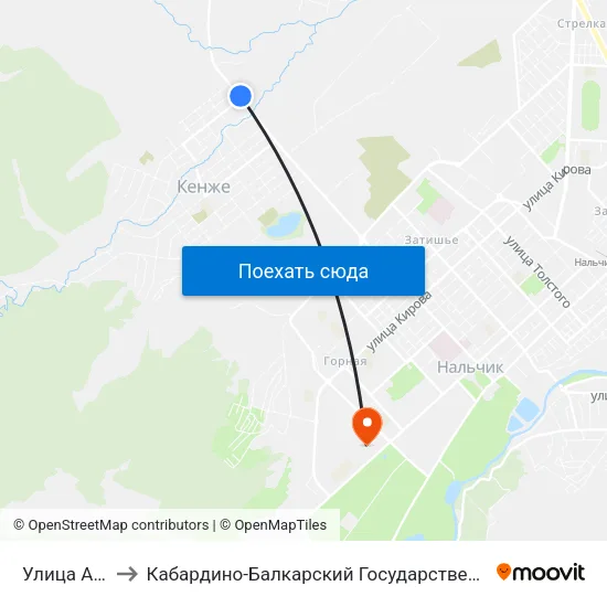 Улица Ахметова to Кабардино-Балкарский Государственный Аграрный Университет map