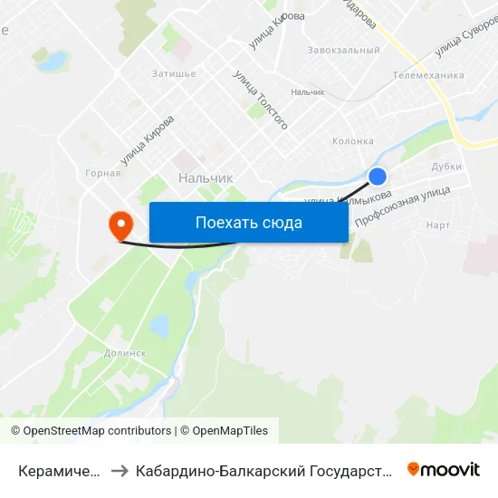 Керамическая Улица to Кабардино-Балкарский Государственный Аграрный Университет map