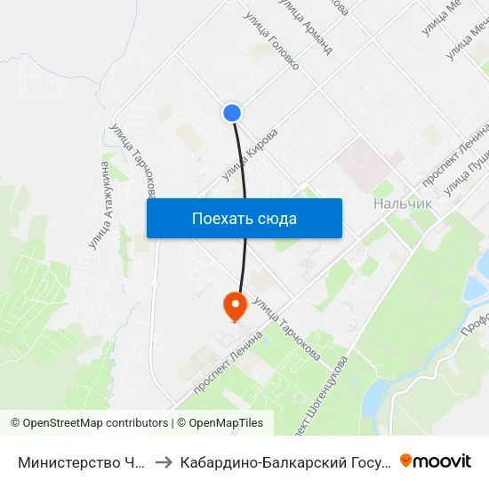 Министерство Чрезвычайных Ситуаций to Кабардино-Балкарский Государственный Аграрный Университет map