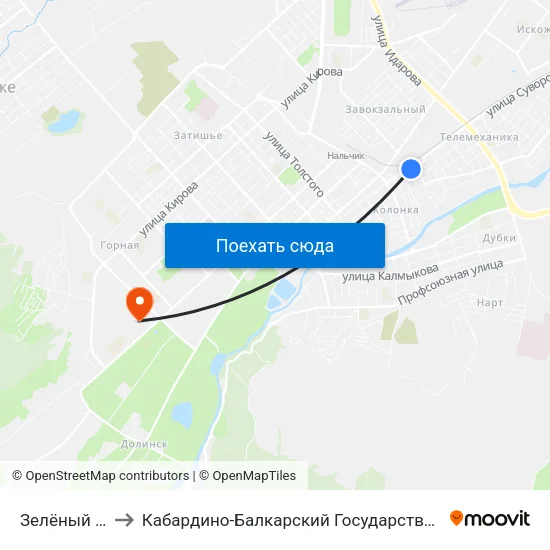 Зелёный Переулок to Кабардино-Балкарский Государственный Аграрный Университет map