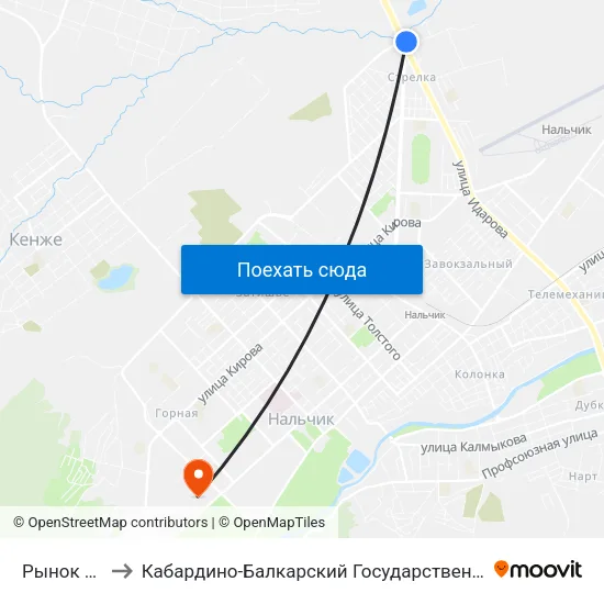 Рынок Стрелка to Кабардино-Балкарский Государственный Аграрный Университет map