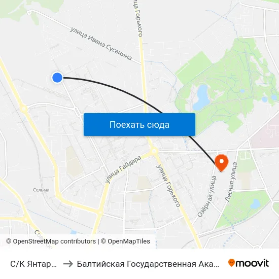 С/К Янтарный (Конечная) to Балтийская Государственная Академия Рыбопромыслового Флота. Корпус 3 map