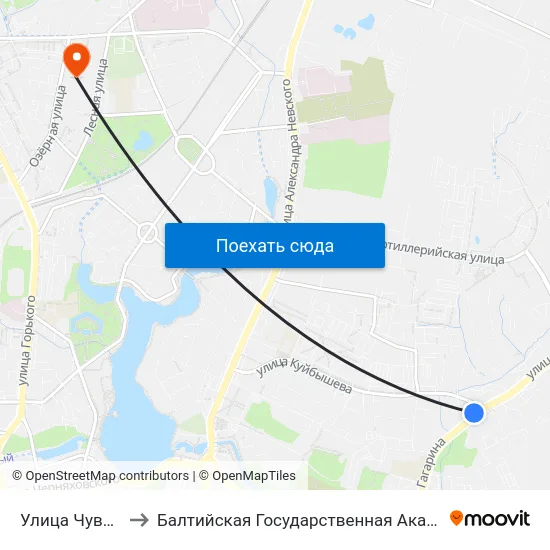 Улица Чувашская (В Центр) to Балтийская Государственная Академия Рыбопромыслового Флота. Корпус 3 map