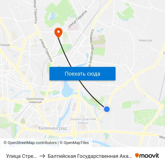 Улица Стрелецкая (В Центр) to Балтийская Государственная Академия Рыбопромыслового Флота. Корпус 3 map