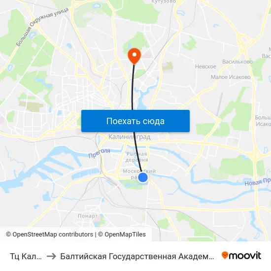 Тц Калининский to Балтийская Государственная Академия Рыбопромыслового Флота. Корпус 3 map