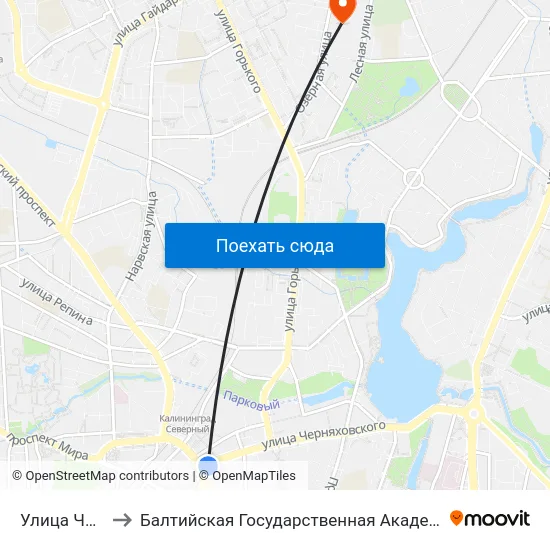 Улица Черняховского to Балтийская Государственная Академия Рыбопромыслового Флота. Корпус 3 map