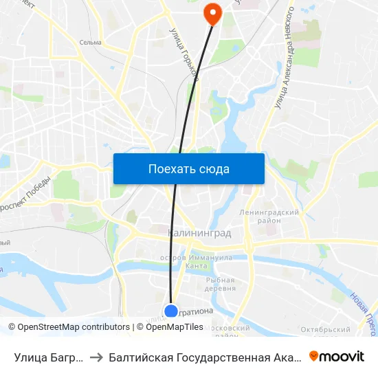Улица Багратиона (В Центр) to Балтийская Государственная Академия Рыбопромыслового Флота. Корпус 3 map