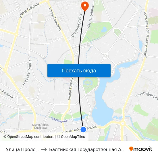 Улица Пролетарская (Из Центра) to Балтийская Государственная Академия Рыбопромыслового Флота. Корпус 3 map