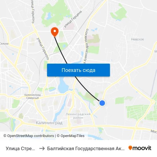 Улица Стрелецкая (Из Центра) to Балтийская Государственная Академия Рыбопромыслового Флота. Корпус 3 map