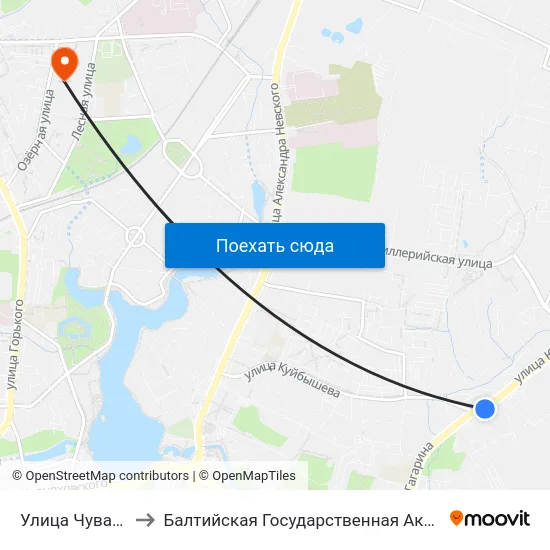 Улица Чувашская (Из Центра) to Балтийская Государственная Академия Рыбопромыслового Флота. Корпус 3 map
