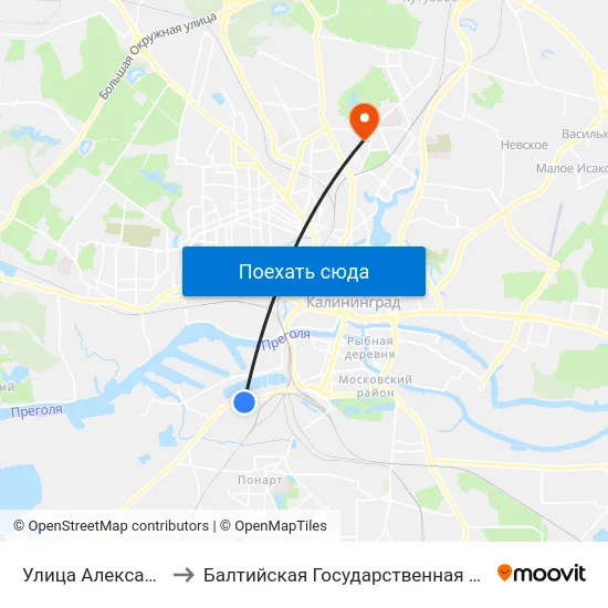 Улица Александра Суворова (В Центр) to Балтийская Государственная Академия Рыбопромыслового Флота. Корпус 3 map