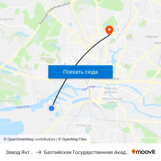Завод Янтарь (Конечная) to Балтийская Государственная Академия Рыбопромыслового Флота. Корпус 3 map