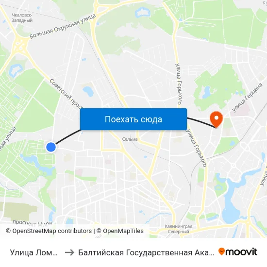 Улица Ломоносова (В Центр) to Балтийская Государственная Академия Рыбопромыслового Флота. Корпус 3 map