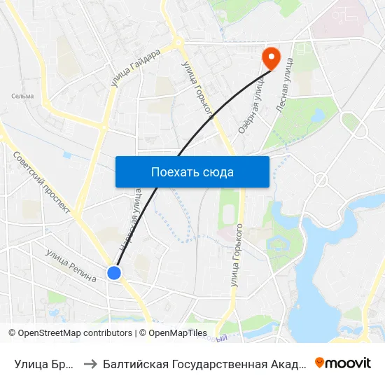 Улица Брамса (В Центр) to Балтийская Государственная Академия Рыбопромыслового Флота. Корпус 3 map