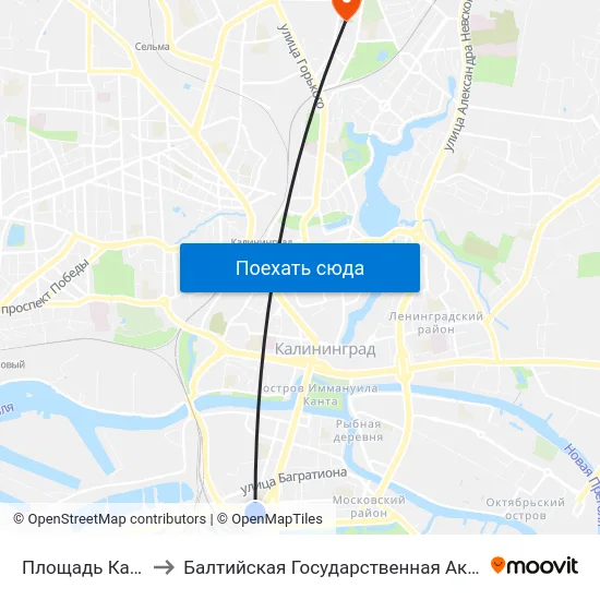 Площадь Калинина (Из Центра) to Балтийская Государственная Академия Рыбопромыслового Флота. Корпус 3 map