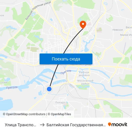 Улица Транспортная (На Ул. Транспортной) to Балтийская Государственная Академия Рыбопромыслового Флота. Корпус 3 map