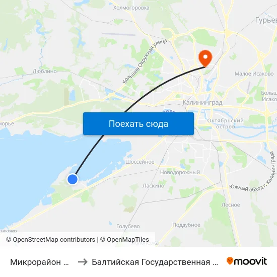 Микрорайон Прибрежный (Конечная) to Балтийская Государственная Академия Рыбопромыслового Флота. Корпус 3 map