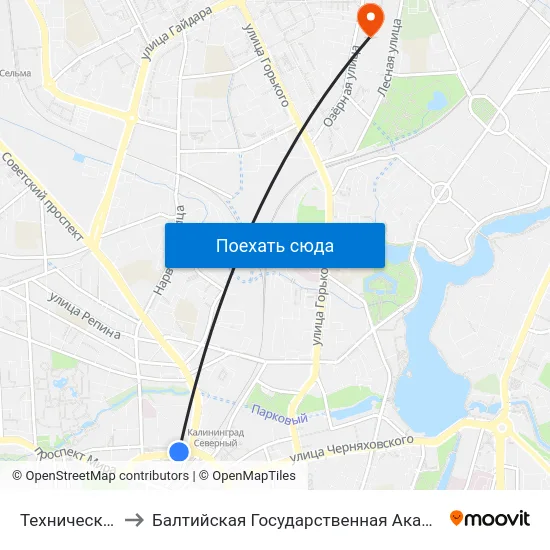 Технический Университет to Балтийская Государственная Академия Рыбопромыслового Флота. Корпус 3 map