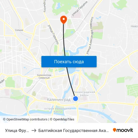 Улица Фрунзе (Из Центра) to Балтийская Государственная Академия Рыбопромыслового Флота. Корпус 3 map