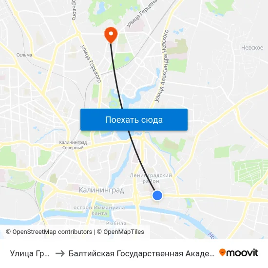 Улица Грига (В Центр) to Балтийская Государственная Академия Рыбопромыслового Флота. Корпус 3 map