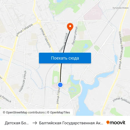 Детская Больница (Из Центра) to Балтийская Государственная Академия Рыбопромыслового Флота. Корпус 3 map