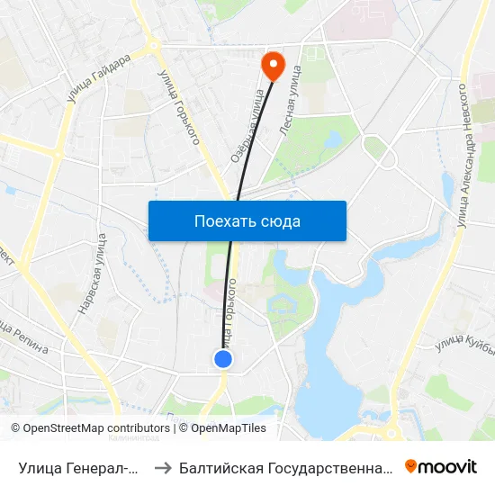 Улица Генерал-Лейтенанта Озерова (В Центр) to Балтийская Государственная Академия Рыбопромыслового Флота. Корпус 3 map