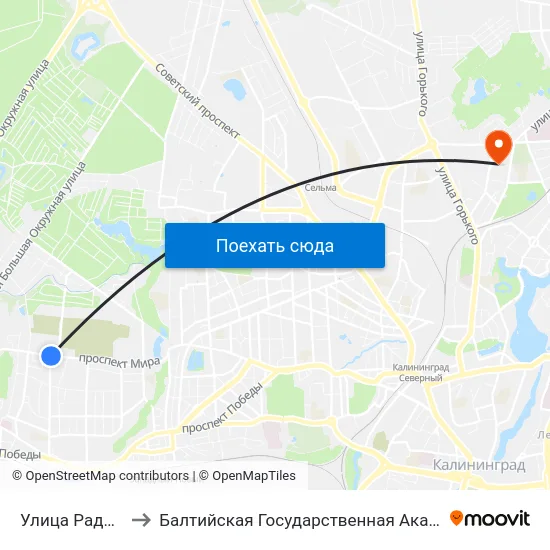 Улица Радистов (Из Центра) to Балтийская Государственная Академия Рыбопромыслового Флота. Корпус 3 map