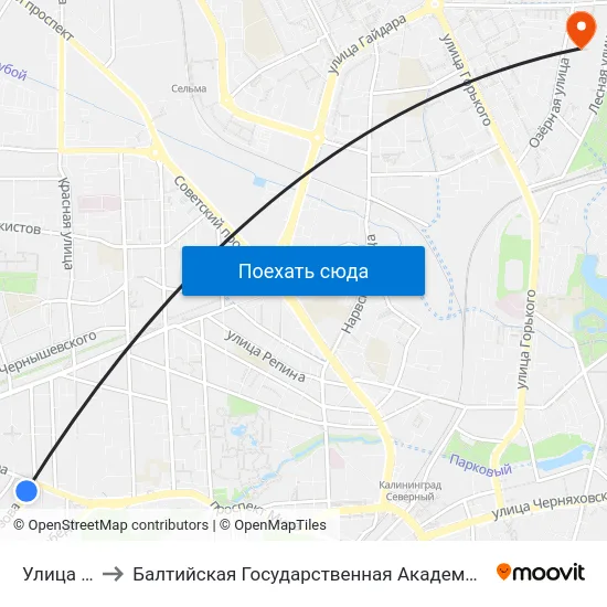 Улица Кутузова to Балтийская Государственная Академия Рыбопромыслового Флота. Корпус 3 map