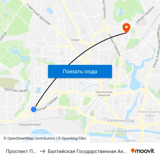 Проспект Победы (Из Центра) to Балтийская Государственная Академия Рыбопромыслового Флота. Корпус 3 map
