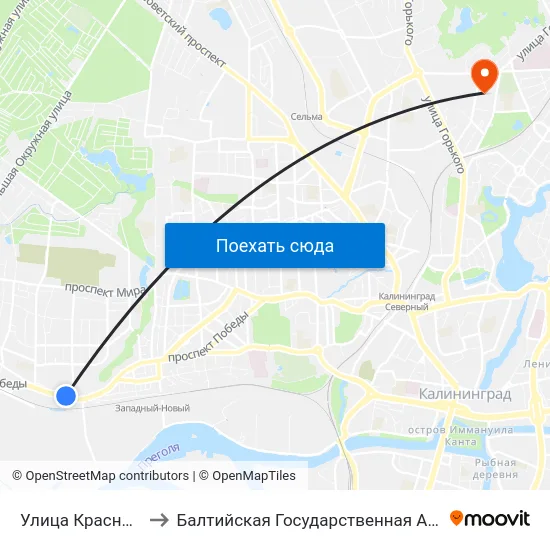 Улица Красносельская (Из Центра) to Балтийская Государственная Академия Рыбопромыслового Флота. Корпус 3 map