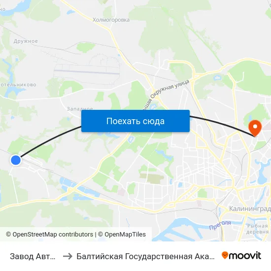 Завод Автотор (Из Центра) to Балтийская Государственная Академия Рыбопромыслового Флота. Корпус 3 map