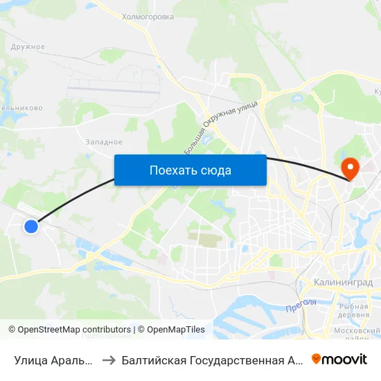 Улица Аральская (По Требованию) to Балтийская Государственная Академия Рыбопромыслового Флота. Корпус 3 map