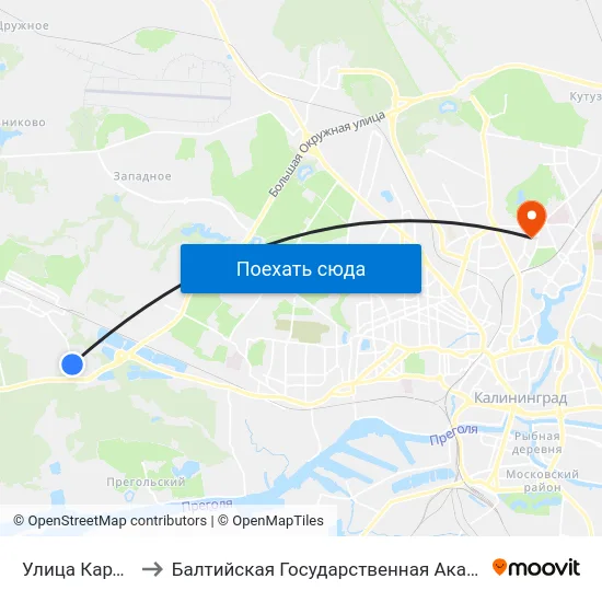 Улица Карташева (В Центр) to Балтийская Государственная Академия Рыбопромыслового Флота. Корпус 3 map