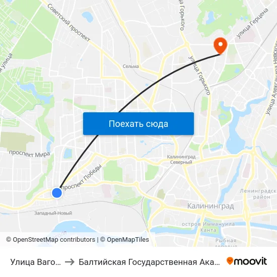 Улица Вагоностроительная to Балтийская Государственная Академия Рыбопромыслового Флота. Корпус 3 map