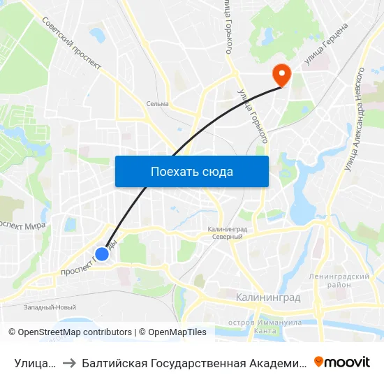 Улица Огарёва to Балтийская Государственная Академия Рыбопромыслового Флота. Корпус 3 map