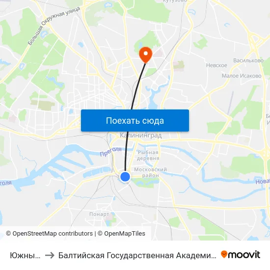 Южный Вокзал to Балтийская Государственная Академия Рыбопромыслового Флота. Корпус 3 map