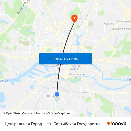 Центральная Городская Клиническая Больница (Из Центра) to Балтийская Государственная Академия Рыбопромыслового Флота. Корпус 3 map