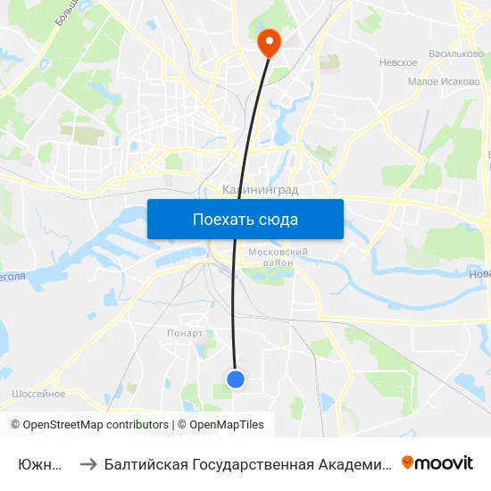 Южный Рынок to Балтийская Государственная Академия Рыбопромыслового Флота. Корпус 3 map