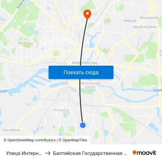 Улица Интернациональная (В Центр) to Балтийская Государственная Академия Рыбопромыслового Флота. Корпус 3 map
