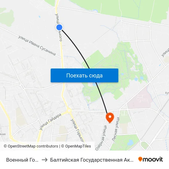 Военный Городок (Из Центра) to Балтийская Государственная Академия Рыбопромыслового Флота. Корпус 3 map