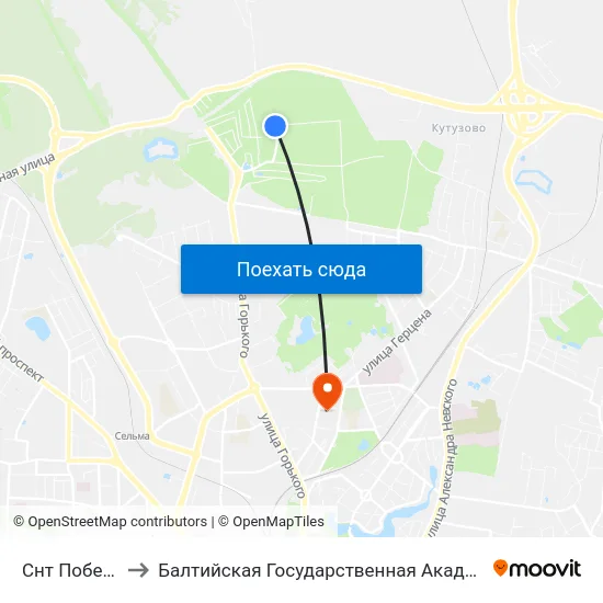 Снт Победа (Конечная) to Балтийская Государственная Академия Рыбопромыслового Флота. Корпус 3 map