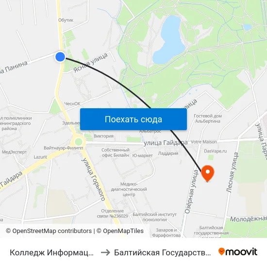 Колледж Информационных Технологий И Строительства (В Центр) to Балтийская Государственная Академия Рыбопромыслового Флота. Корпус 3 map