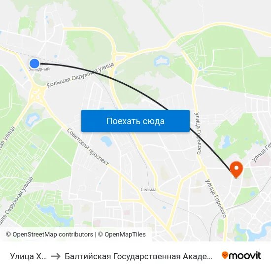 Улица Хрисанфова to Балтийская Государственная Академия Рыбопромыслового Флота. Корпус 3 map