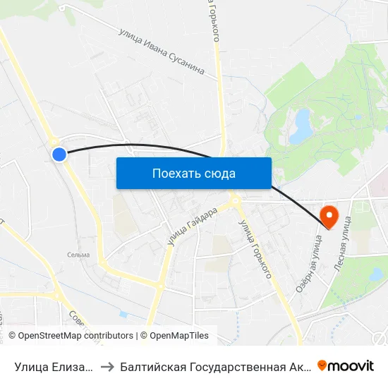 Улица Елизаветинская (В Центр) to Балтийская Государственная Академия Рыбопромыслового Флота. Корпус 3 map