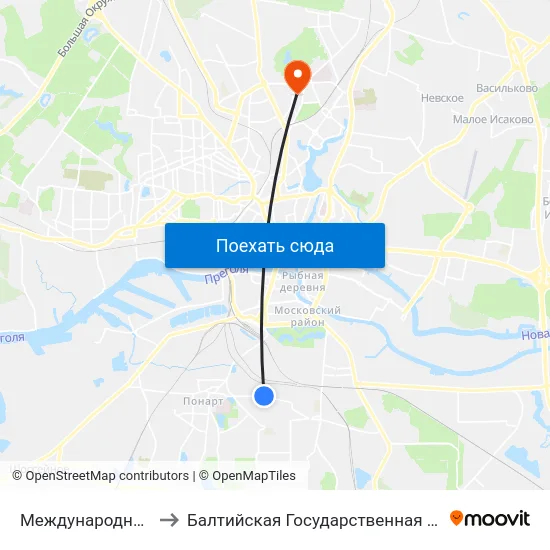 Международный Университет (В Центр) to Балтийская Государственная Академия Рыбопромыслового Флота. Корпус 3 map